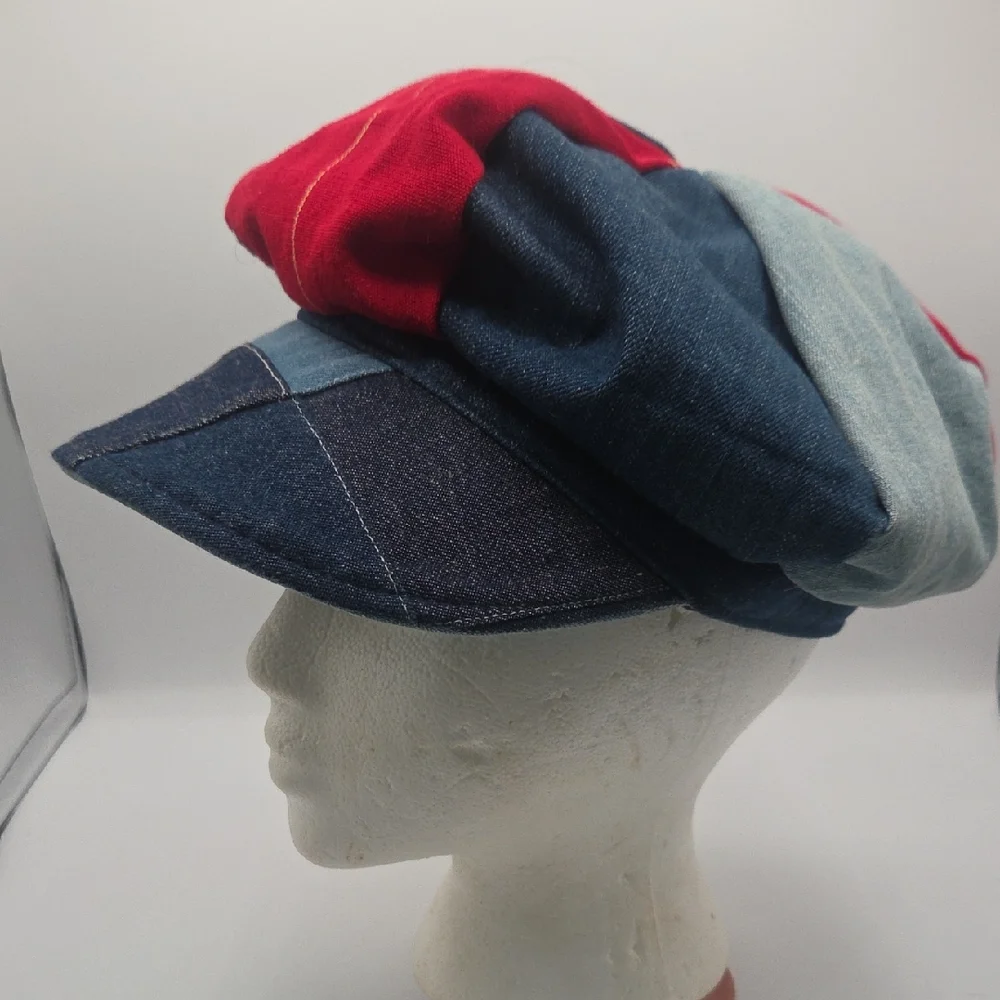 M. Gregg Studio 80s 6 Panel Flap Stylish Blue Red Beret Hat M